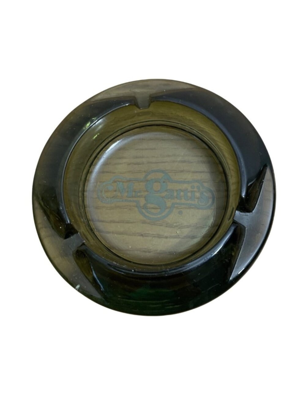 Vintage Green Glass Mr. Gattis Pizza Ashtray With Logo 4.25 inch Diameter